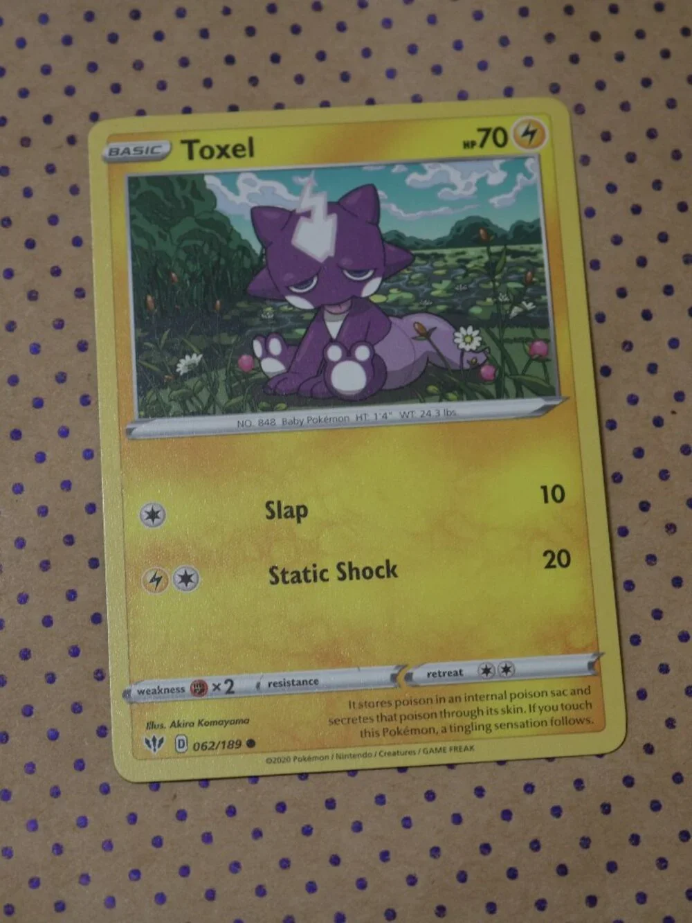 toxel pokemon card 062/189 | Common Reverse Holo | SWSH-03 Darkness Ablaze [Lightning][Colorless] Static Shock 20. Pokémon TCG: Chaos Rising Single